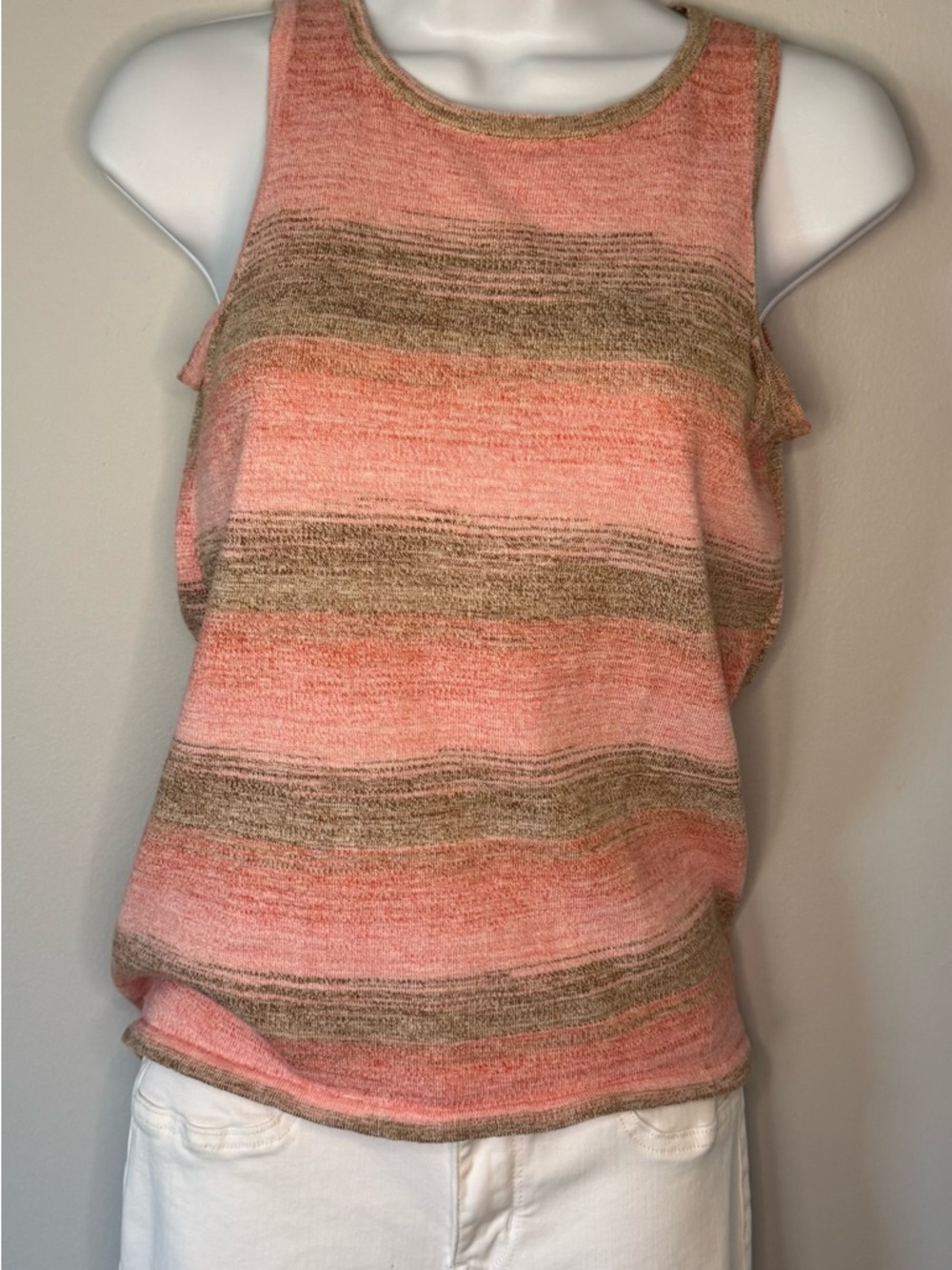 Michael Kors Coral and Tan Striped Sleeveless Knit Tank
